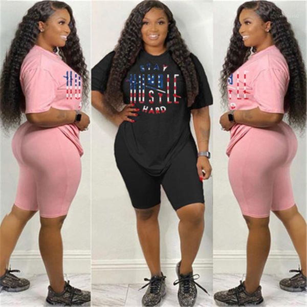 

short sleeve t-shirt shorts suits fashion summer female round neck loose plus size casual tracksuits ladies letter pattern sets designer new, Gray