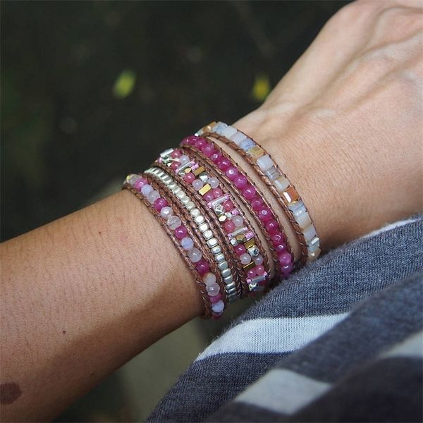 

new unique design handmade diy stone and crystal bead 5 wraps stack bracelet jewelry for women y200730, Black