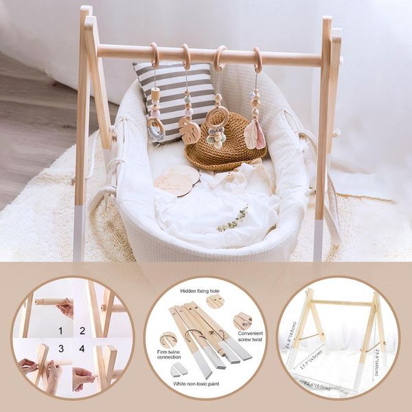 

1set play gym wood sensory mobile rattle baby toys nordic room decoration gift infant pgraphy prop baby rattles for strollerq1221