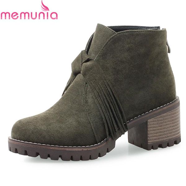 

boots memunia arrival women brand 2021 flock slip on round toe ankle classic ladies casual shoes plus size 34-43, Black
