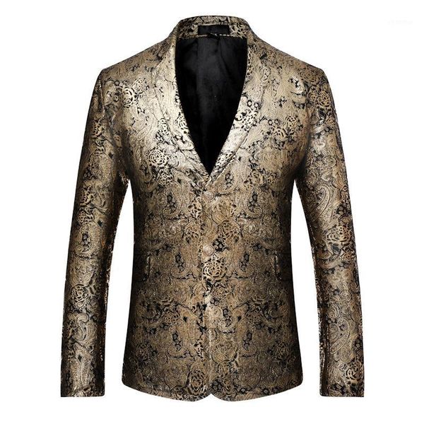 

luxury gold paisley print nightclub blazer men 2020 brand new slim fit suit jacket male party wedding prom stage costume homme1, White;black