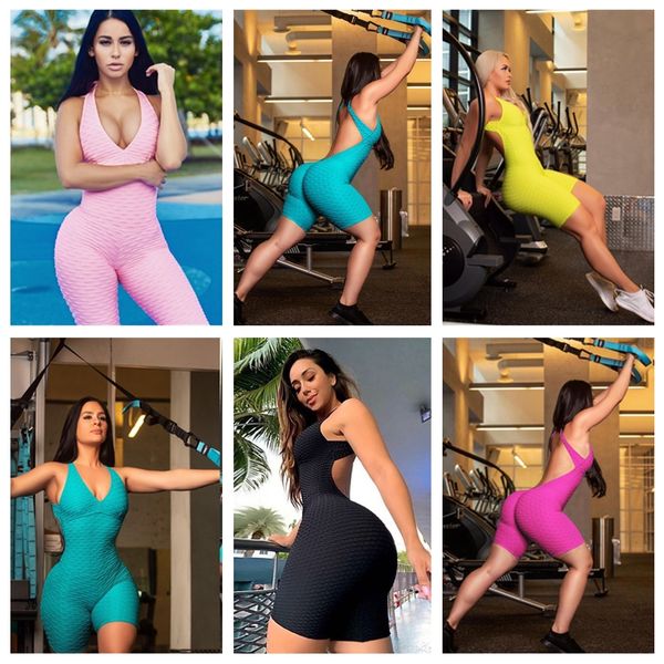 

new arrival yoga shorts jumpsuits for women sleeveless romper one piece backless overall sportswear bodysuits clothing sale f92804, Black;white