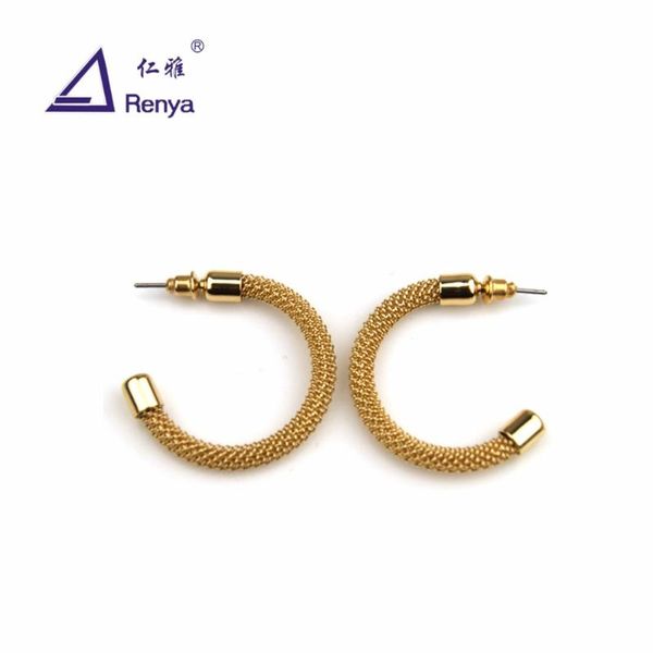 

renya fashion mesh hollow metal hoop earrings trendy design for party holiday and office shiny jewelry for women, Golden;silver