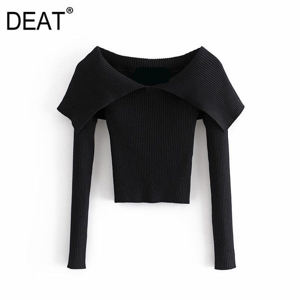 

deat 2020 spring autumn new fashion solid color long sleeve turn-down collar elasticity knitting casual women sweater 13a263, White;black