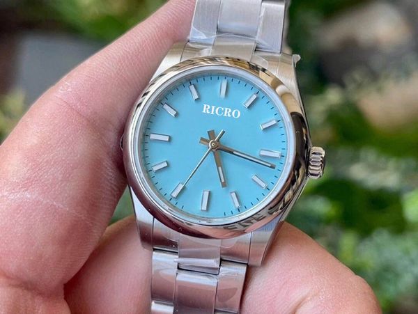 

2021 elling women's watch 31 thickness 11 mm ew factory made imported ice blue hair 904 steel, Slivery;brown