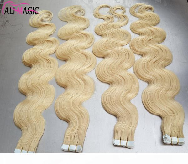 

2020 new body wave tape in hair extension brazilian skin weft 100% real remy human hair wavy 100g 40pcs factory direct, Black