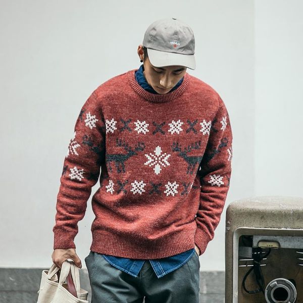 

2021 new winter moose jumper tide men in sweater round neck from retro snowflake 862s, White;black