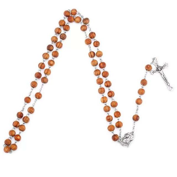 

falling shipping wooden rosary catholic necklace medal cross jerusalem cross handmade, Silver