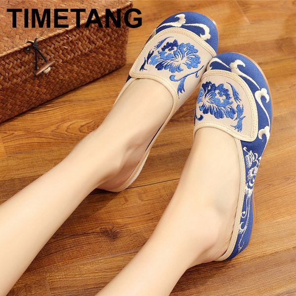 

timetang handmade summer women comfort canvas slippers floral embroidery chinese old beijing slide shoes for ladies outside e220 x1020, Black