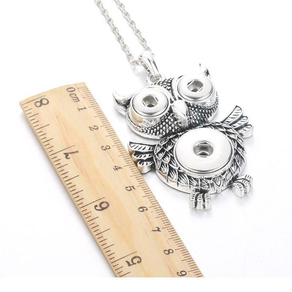 

boom life new owl pendant necklace jewelry rhinestone women 18mm 12mm snap button necklace with 60cm chain for gi jllbrw, Silver