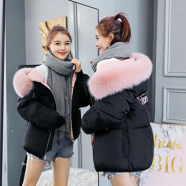 

mydc 2018 short cotton-padded jacket fashion winter jacket for women fur collar spring coat women black womens outerwear parkas1