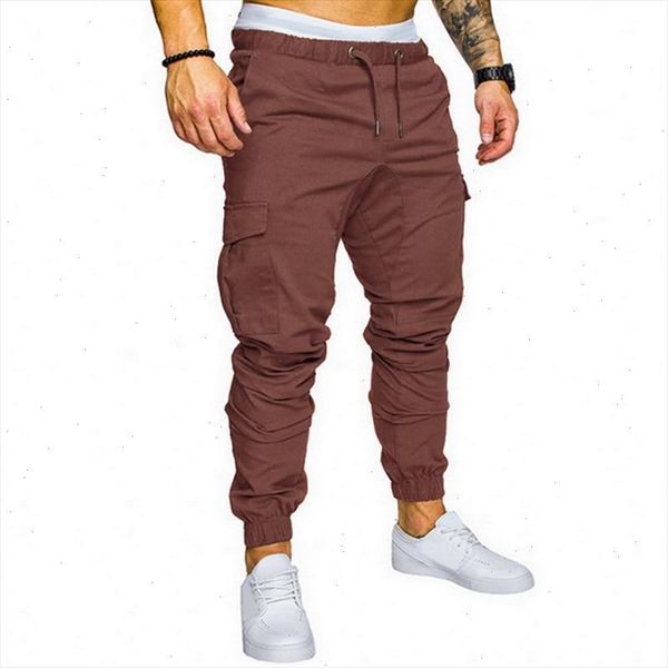 

men pants hip hop joggers pants 2019 new male trousers solid color multi pocket casual pants fashion slim fit sweatpants, Black