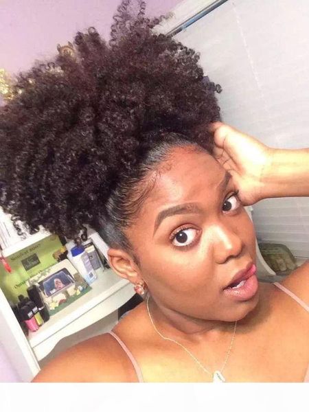 

synthetic hair ponytail hairpieces clip in short high afro kinky curly human hair 95g drawstring ponytail hair extension for black women