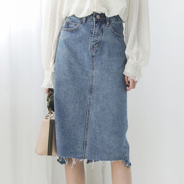 

2021 new fashion summer large female fat mm waist show thin medium denim skirt package hip 90vm, Black