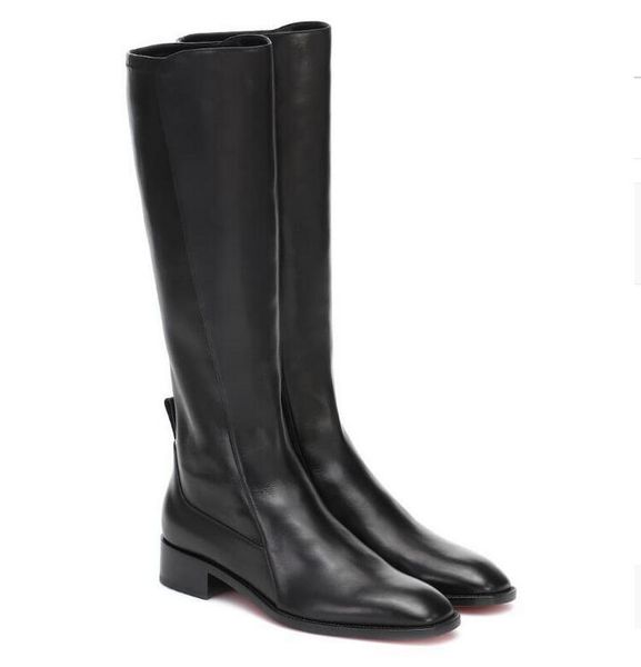 

elegant winter fashion women red bottom boots leather knee-high boots black leather tall boots flats comfort party dress eu35-43