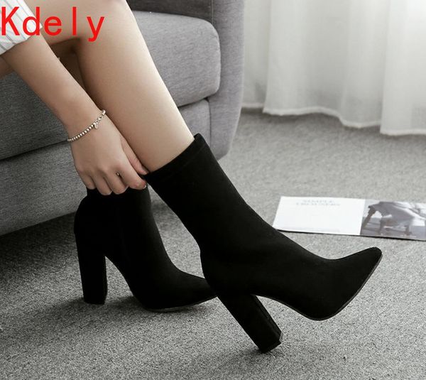 

new women ankle boots fashion pointed toe winter boots ladies warm party nightclub high heels plus size 35-42, Black