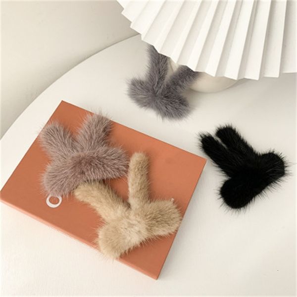 

mink hair rabbit ear hairpin female korean girl hair hairpin net red autumn winter plush hair headdress, White;black
