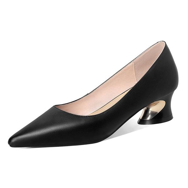 

dress shoes spring women pumps elegant ladies genuine cow leather sheepskin inside black beige pointed toe mid strange style heels g343