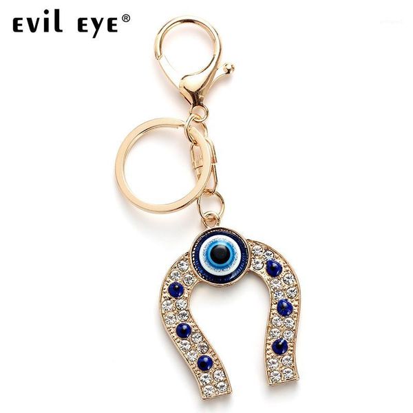 

keychains evil eye 2021 fashion alloy horseshoe charm car keychain jewelry pendant with bule bead ey47141, Silver