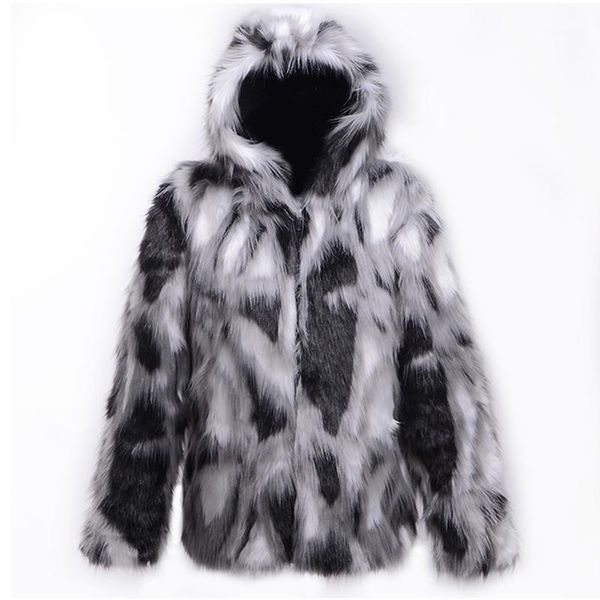 

new men's imitation fur coat short hooded design eco-friendly fur overcoat men thick faux leather wool male outerwear 6xl1, Black