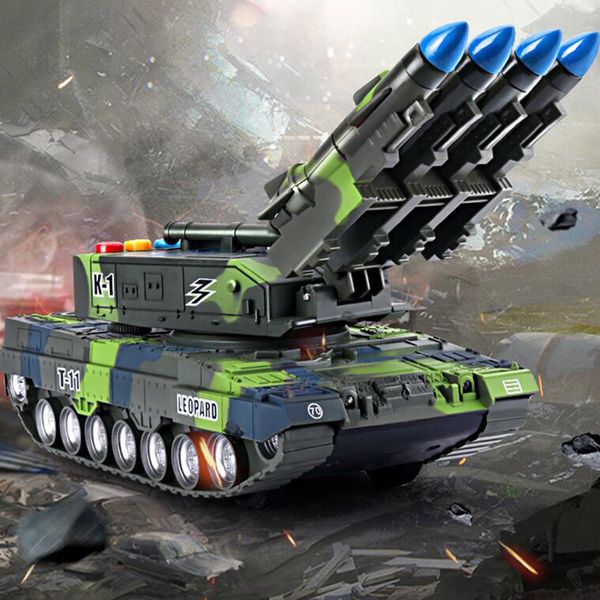 360 ° rotierende Kinderspielzeug Tank Simulation Modell Tiger Military Gepanzerte Raketenbehälter Auto Modell Klingeln Glühen Spielzeug Jungen Geschenk 201208