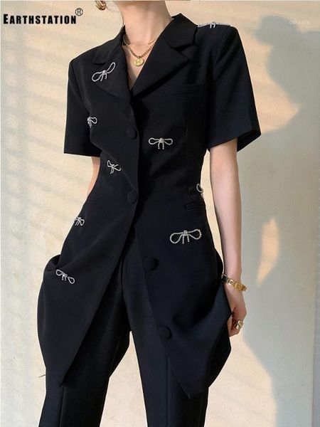 

heavy craft diamonds bow decoration waist waist short sleeves mid-length suit jacket ladies summer new style temperament1, White;black