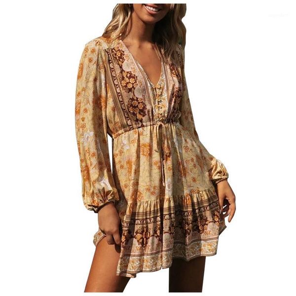 

vestido de mujer 2020 new fashion women's floral elegant long dress long sleeve knee-length a-line skirt party mini skirt1, Black;gray
