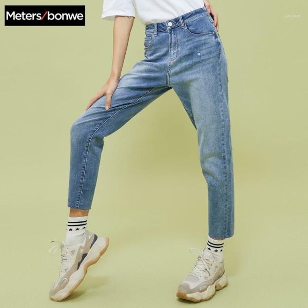 

metersbonwe 2020 spring new jeans for women jeans woman blue denim pants high waist straight office lady1