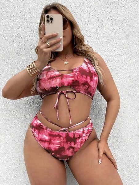 

plus tie dye cut out bikini swimsuit d0ig#, Black