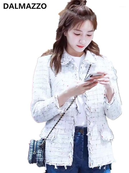 

fashion women white tweed woolen plaid jacket coats 2018 autumn winter long sleeve runway slim outwear female xl1, Tan;black