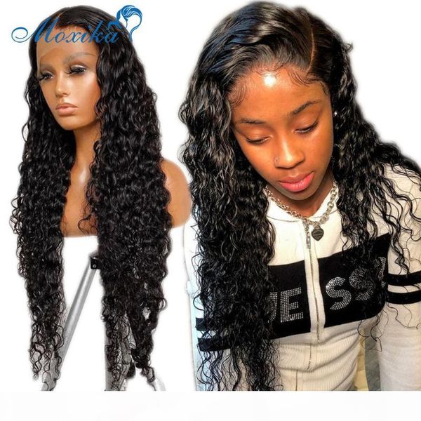 

water wave wig human hair lace frontal wigs water wave lace front wig remy 150 30 inch front 4x4 closure, Black;brown