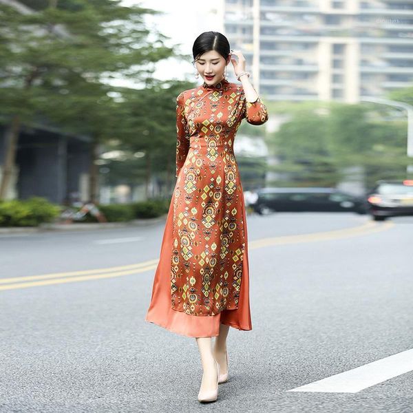 

2018 spring and autumn models slim long ao dai cheongsam dress1, Red