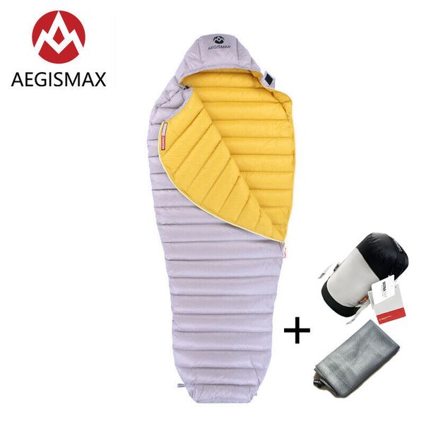 Saco de dormir de plumas de ganso AEGISMAX ultraleve tipo múmia ultra-seco 700FP para primavera outono acampamento ao ar livre caminhadas mochila