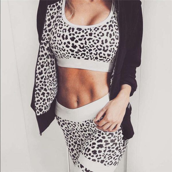 

leopard women's new vest 2020ins autumn print yoga set, Gray