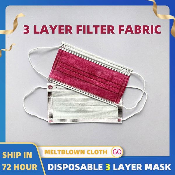 

10/50/100/200pcs disposable face mask 3 layers filter anti dust elastic earband breathable mask wine red face mouth mask