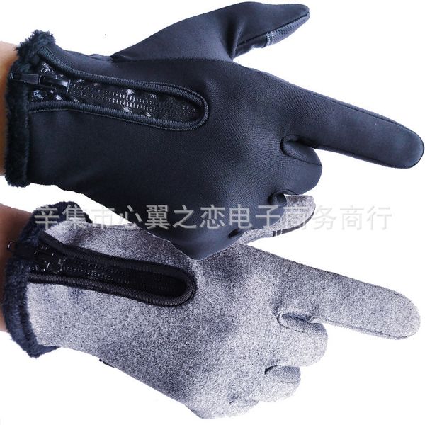 

screen waterproof ski warm fleece winter cold touch zipper for men and women outdoor riding windproof gloves