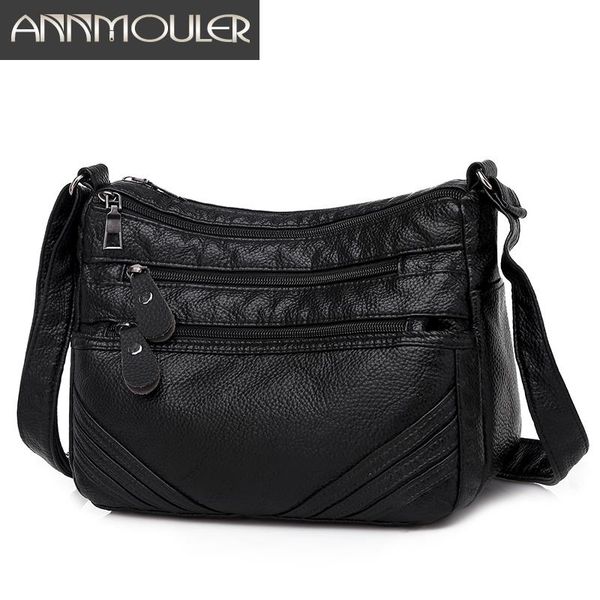 

annmouler fashion women crossbody bag pu leather shoulder bag black soft messenger for girls designer women handbags purse