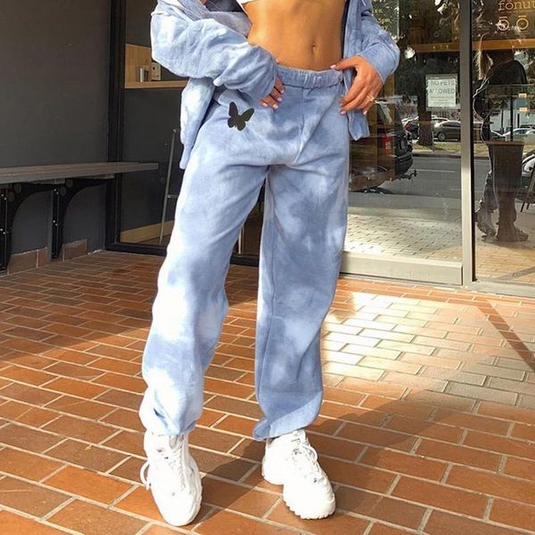 

butterfly print tie-dye women's pant's casual high waist hip hop pants loose streetwear joggers women trousers new1, Black;white