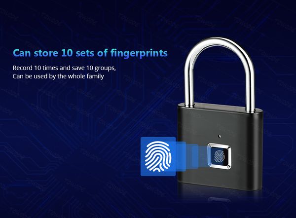 

hipping keyless usb rechargeable door lock fingerprint smart padlock quick unlock zinc alloy metal self developing chip