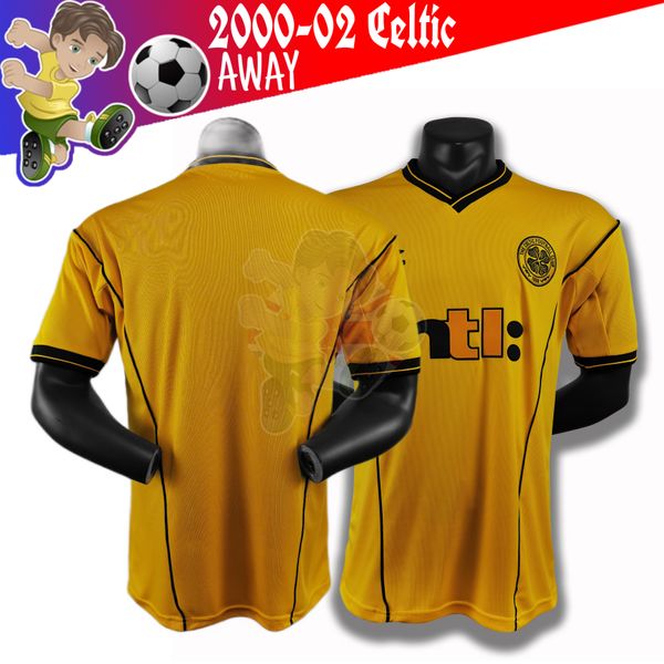 

retro soccer jerseys celtic 2000-2002 football shirt suitable for outdoor sports wrinkle resistant quick drying sweat absorbing jersey, Black;yellow