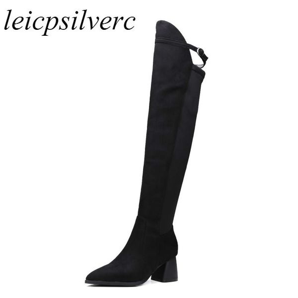 

women boots winter autumn warm plush shoes over the knee high heels motorcycle boots pointed toe slip on 2020 new black red