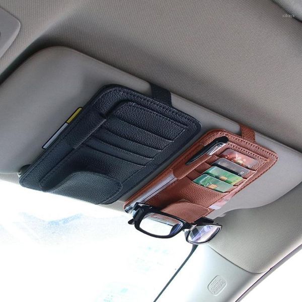 

universal car sun visor card pen holder glasses clip faux leather storage bag1