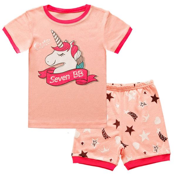 

new cartoon summer unicorn shorts children's pajamas suit, Blue;red