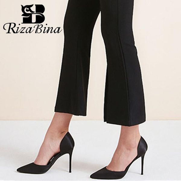 

rizabina new women pumps spring wedding solid color shoes women fashion pointed toe thin heels party mujer footwear size 35-43, Black