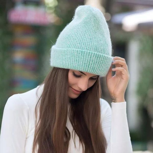 

1piece fashion color new simple fur beanie hat for women winter skullies warm wool cap gorros female cap, Blue;gray