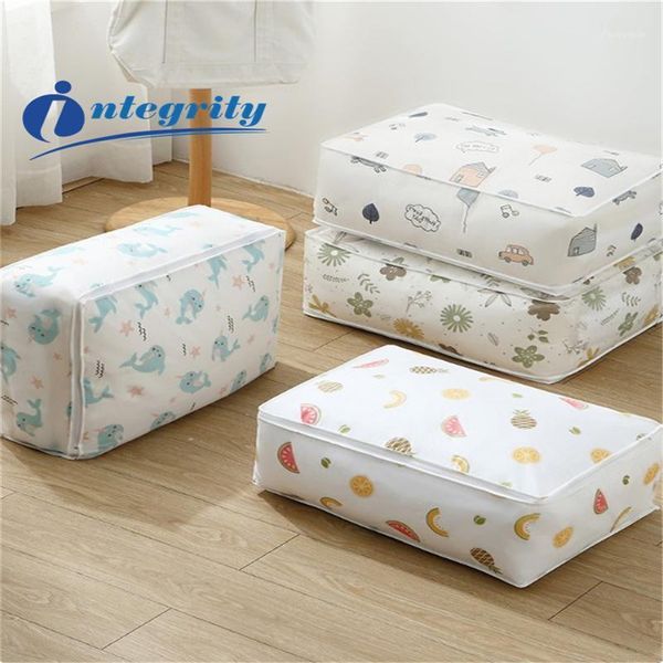

integrity 1pcs fashion 2020 new quilt storage bag peva clothing quilt storage box household transparent printed large bag1