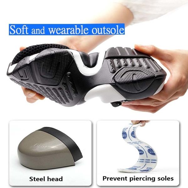 

new men steel toe work safety shoes lightweight breathable reflective casual sneaker prevent piercing women protective boots y200915, Black;brown