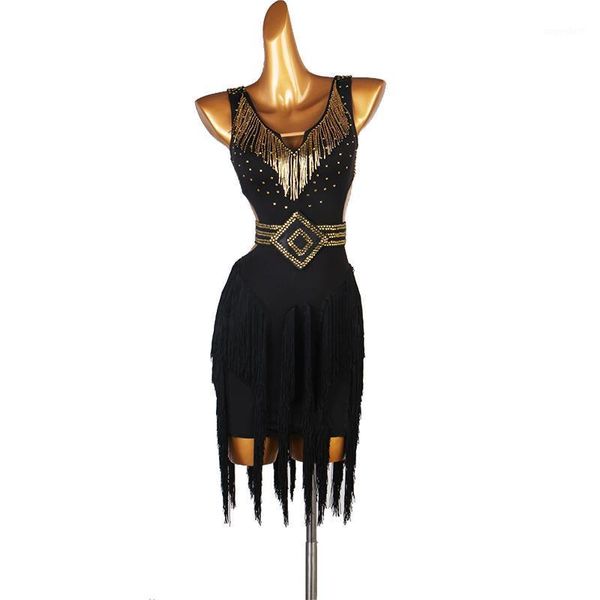 

custom latin dance dress women tassel tango salsa cha cha competition dresses black backless samba rumba performance1, Black;red