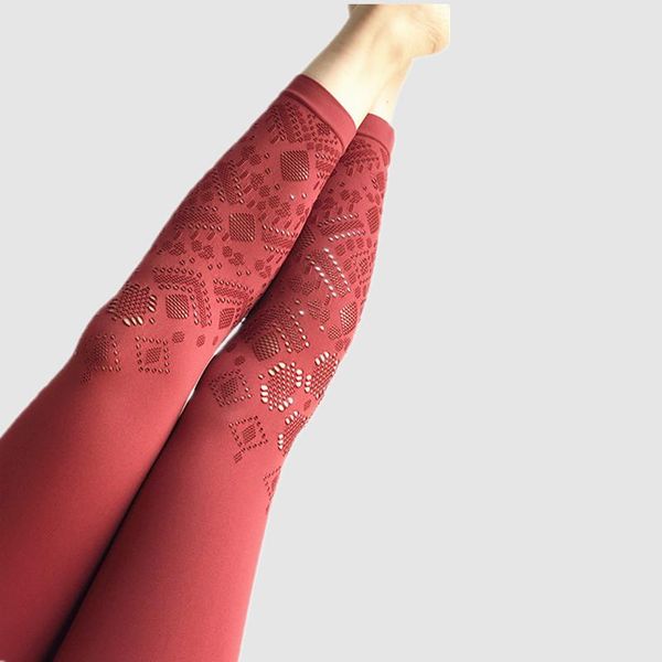 

hollow out red high waist yoga pants flower cutout athletic sport leggings push up seamless fitness tights for women, White;red