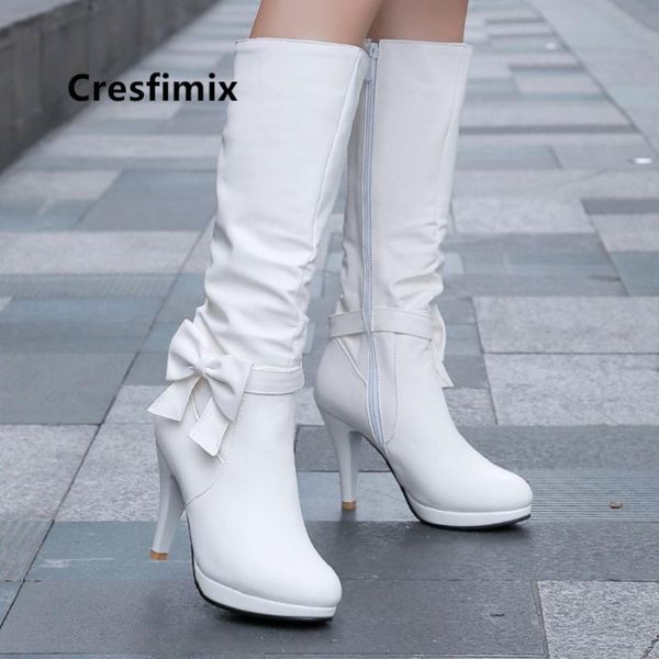 

cresfimix women fashion white pu leather plus size 34 to 43 autumn high heel boots lady black winter boots cool blue a6062
